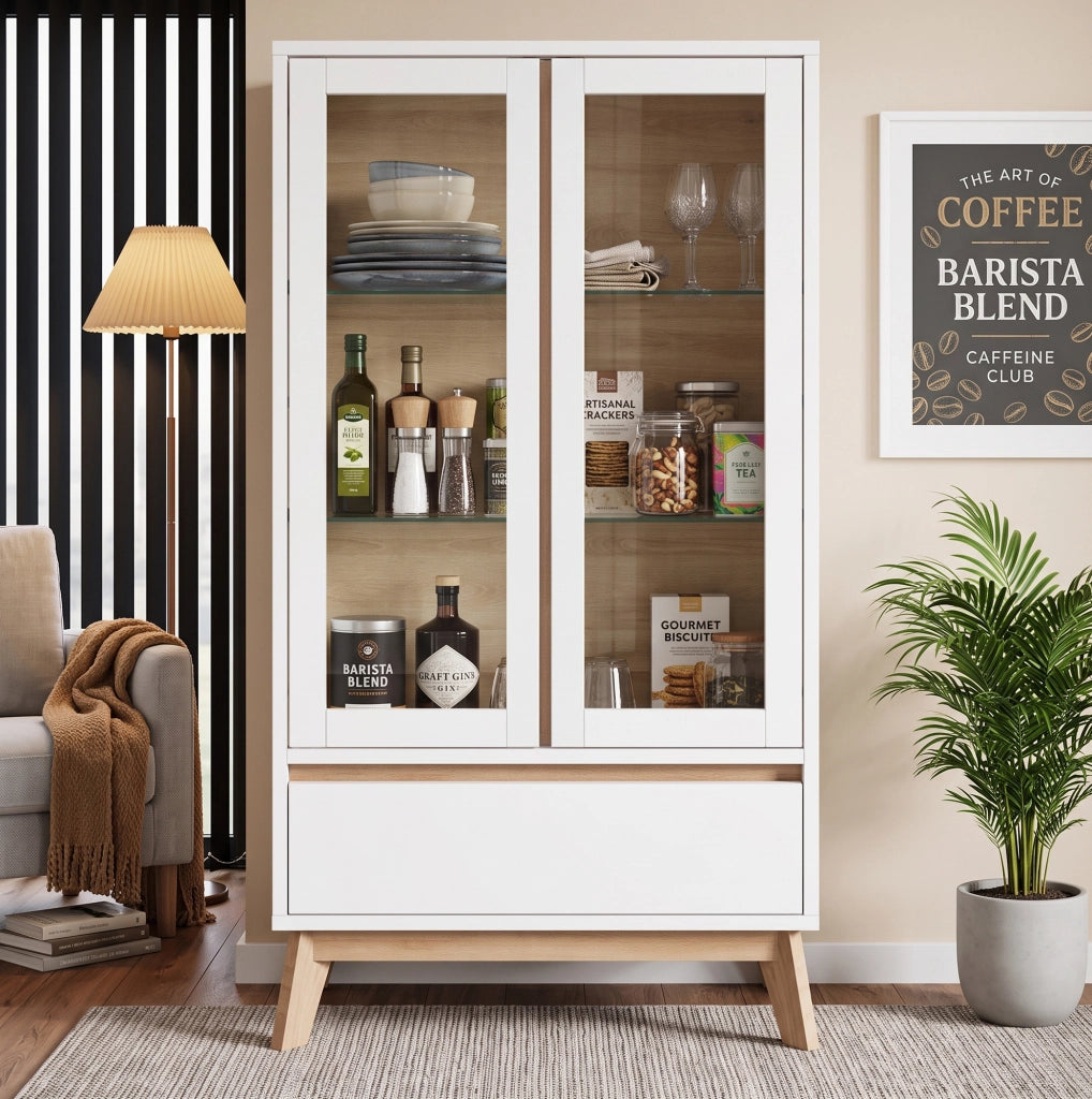 Mobile da Cucina con Ripiani Regolabili, Bianco e Effetto Legno, 80x40x150 cm