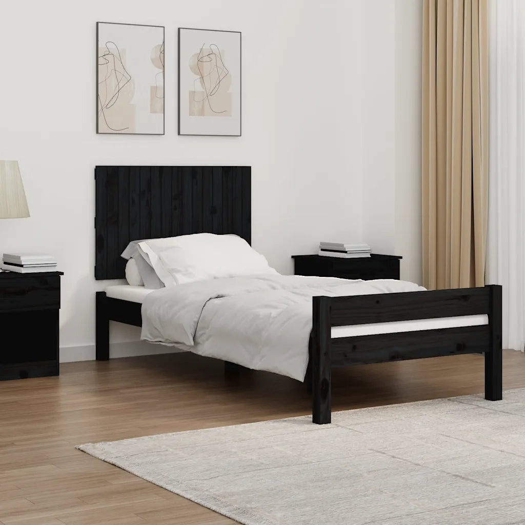 Testiera | Testata da Parete Nera 95,5x3x60 cm in Legno Massello di Pino