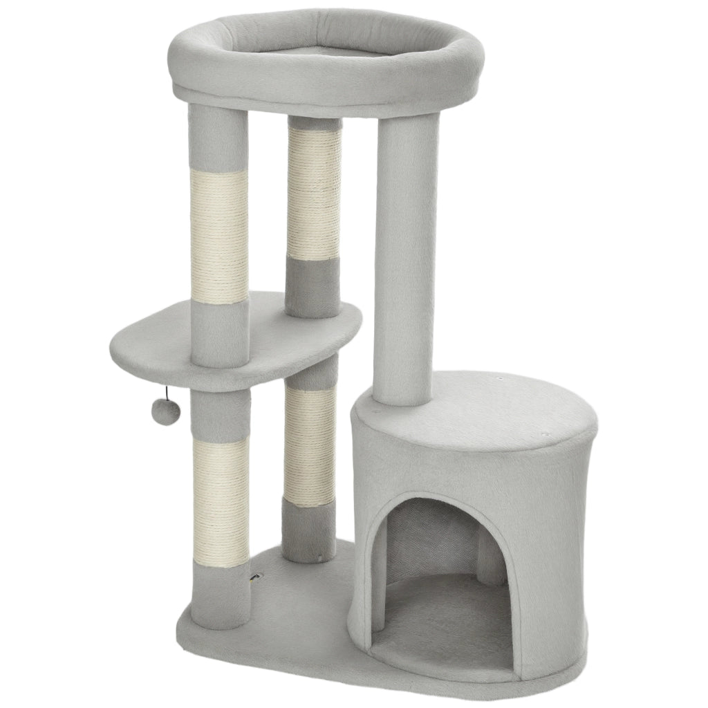 Albero per gatti con tiragraffi, piattaforma e palla ¨C zephmum ¨C grigio chiaro 60x45x90 cm