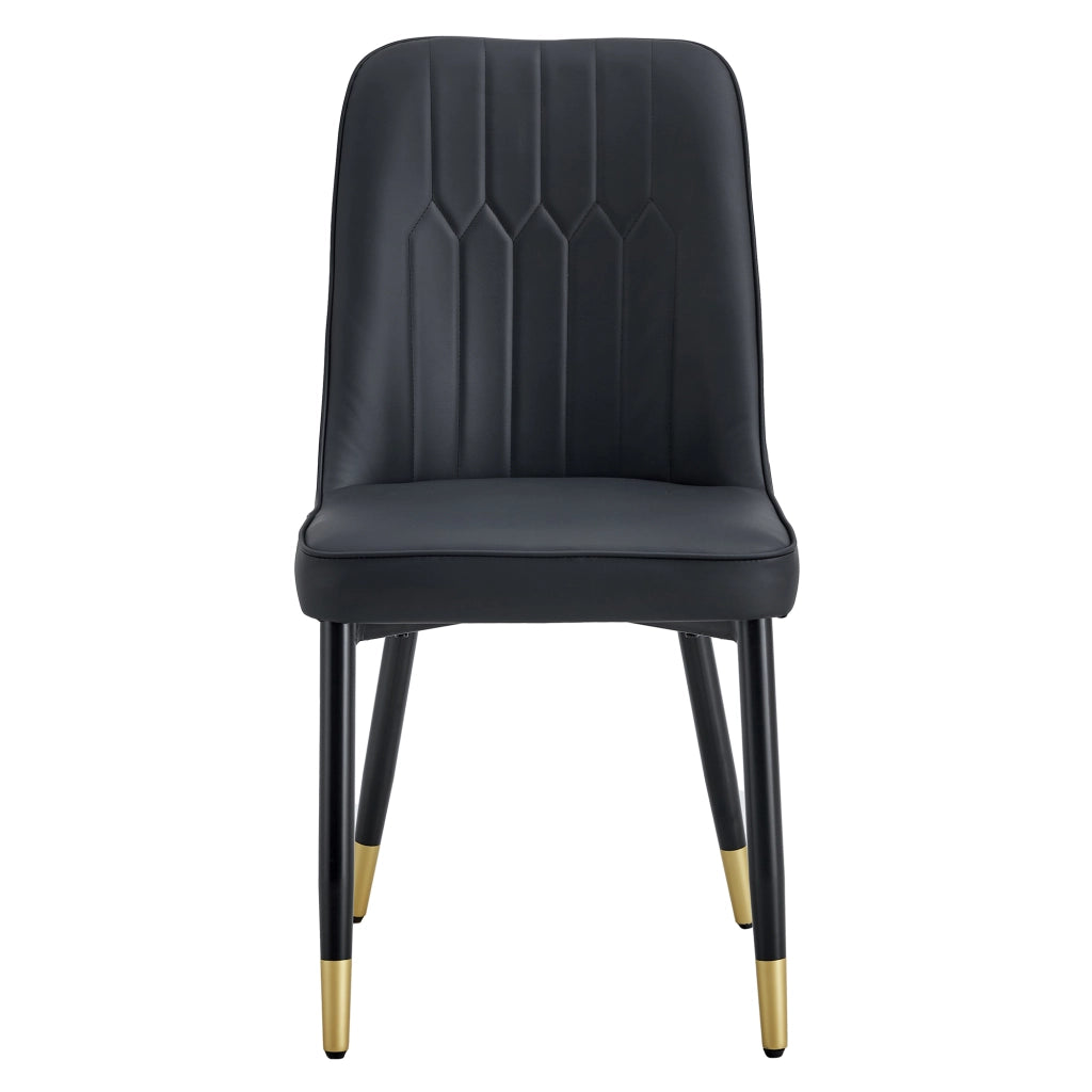 Set di 2 sedie da pranzo con schienale ergonomico e piedi antiscivolo in similpelle nera e metallo nero