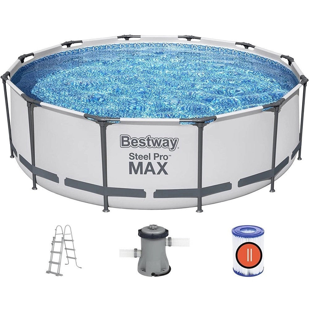 Trade Shop - Piscina Fuori Terra Rotonda Steel Pro Max 366x100 Cm 9150lt Pompa Scaletta 56418 -