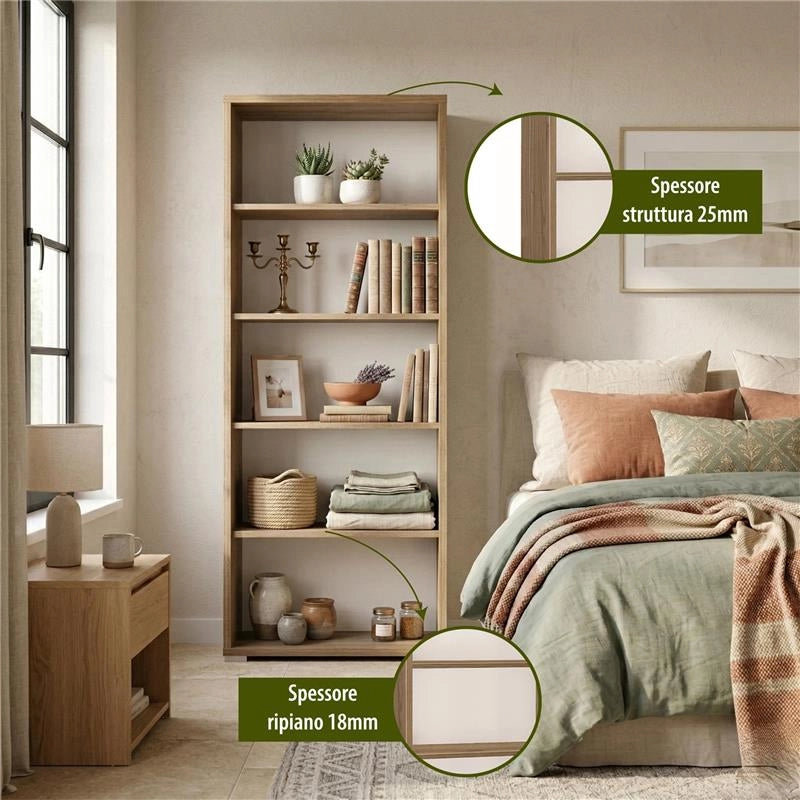 LIBRERIA A GIORNO DA ARREDO IN LEGNO CON 5 RIPIANI 182X71X41 CM COLORE NOCE