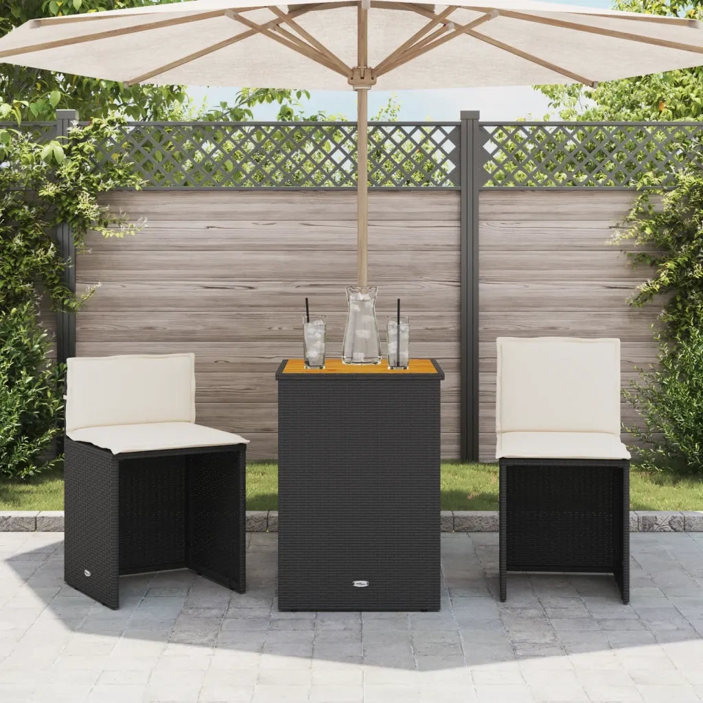 Set da BistrÃ² 3 pz con Cuscini Nero in Polyrattan