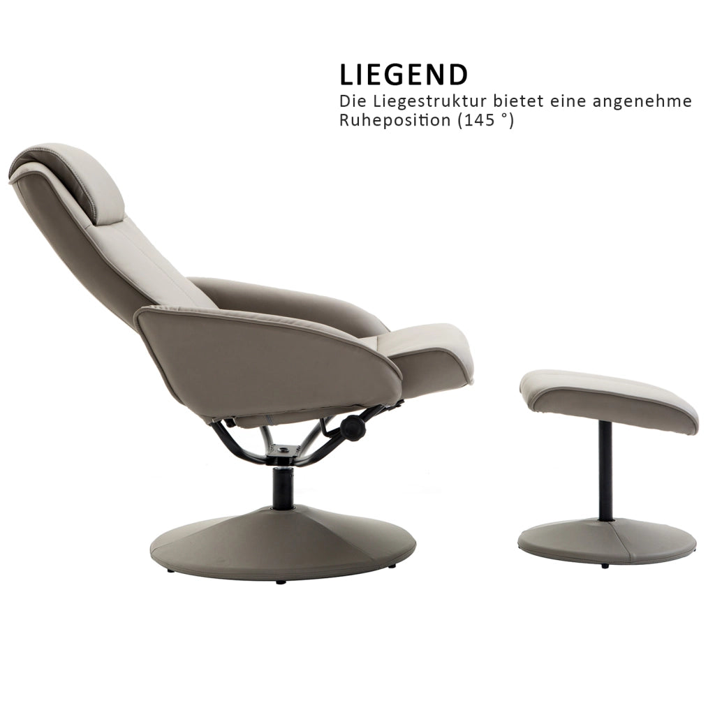 Poltrona relax reclinabile girevole con poggiapiedi ¨C zephmum ¨C tessuto similpelle grigio