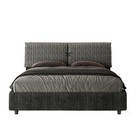 Letto Matrimoniale 160x210 cm con Rete e Contenitore con Testata e Alzata Comoda Imbottito in Tessuto Aragona Mados Blu