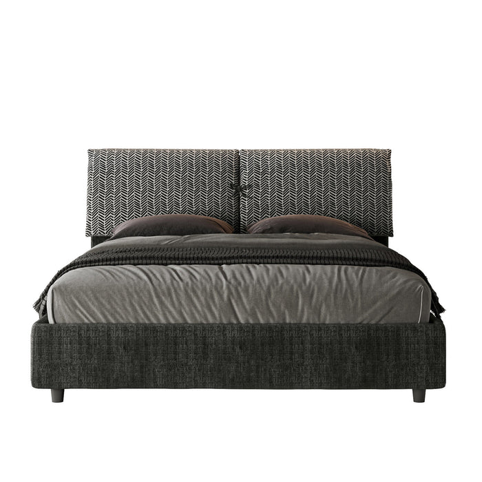 Letto Matrimoniale 160x210 cm con Rete e Contenitore con Testata e Alzata Comoda Imbottito in Tessuto Aragona Mados Blu