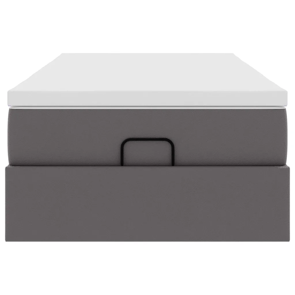 Struttura Letto Pouf con Materasso Grigio 90x190 cm Similpelle