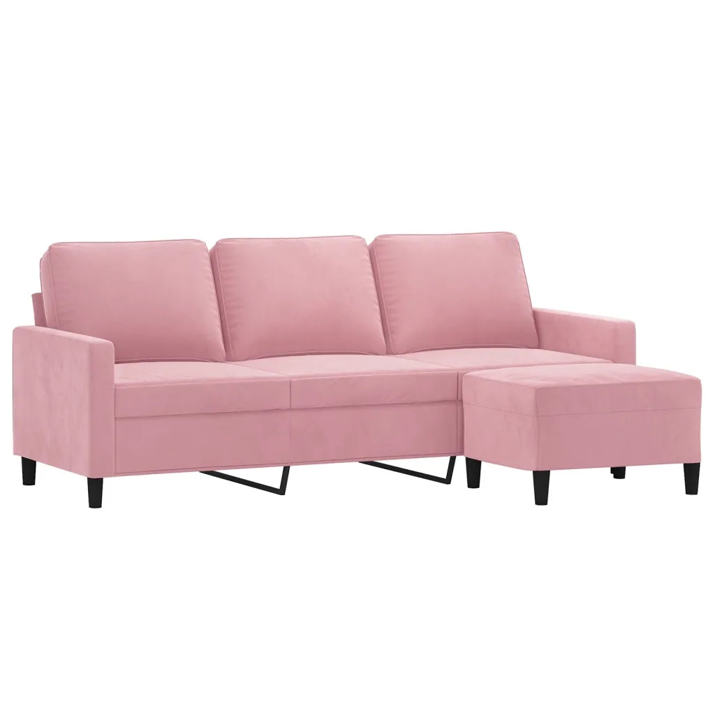 Divano | Divano da soggiorno | Sofa a 3 Posti con Poggiapiedi rosa 180 cm in Velluto