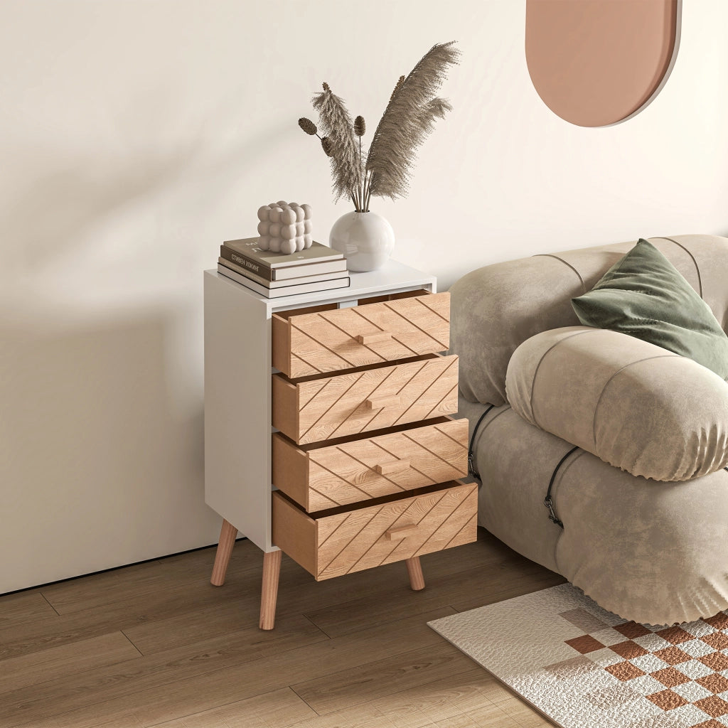 Cassettiera 4 cassetti ¨C Xylo ¨C legno bianco e naturale 40x30x75 cm
