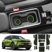 Materassini antiscivolo compatibili con Opel Mokka B Mokka-E 2021-2024, tappeti in gomma per console centrale tappeti per portiere tappeto per contenitore portabevande, accessori Opel Mokka tappeti antiscivolo in gomma (verde)