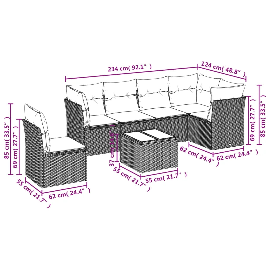 Set Divani da Giardino 7 pz con Cuscini Grigio in Polyrattan 3249549
