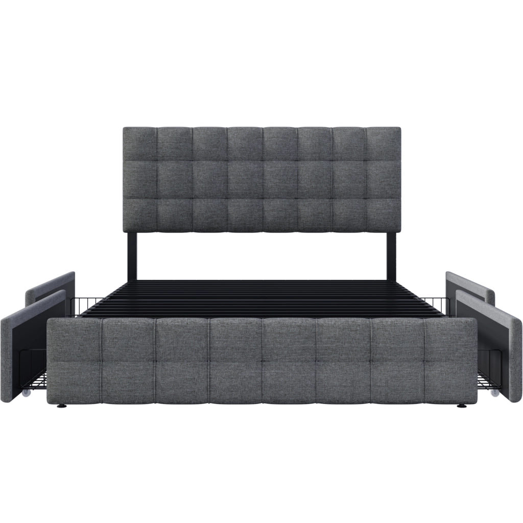 letto imbottito lino grigio 140 x 200 cm