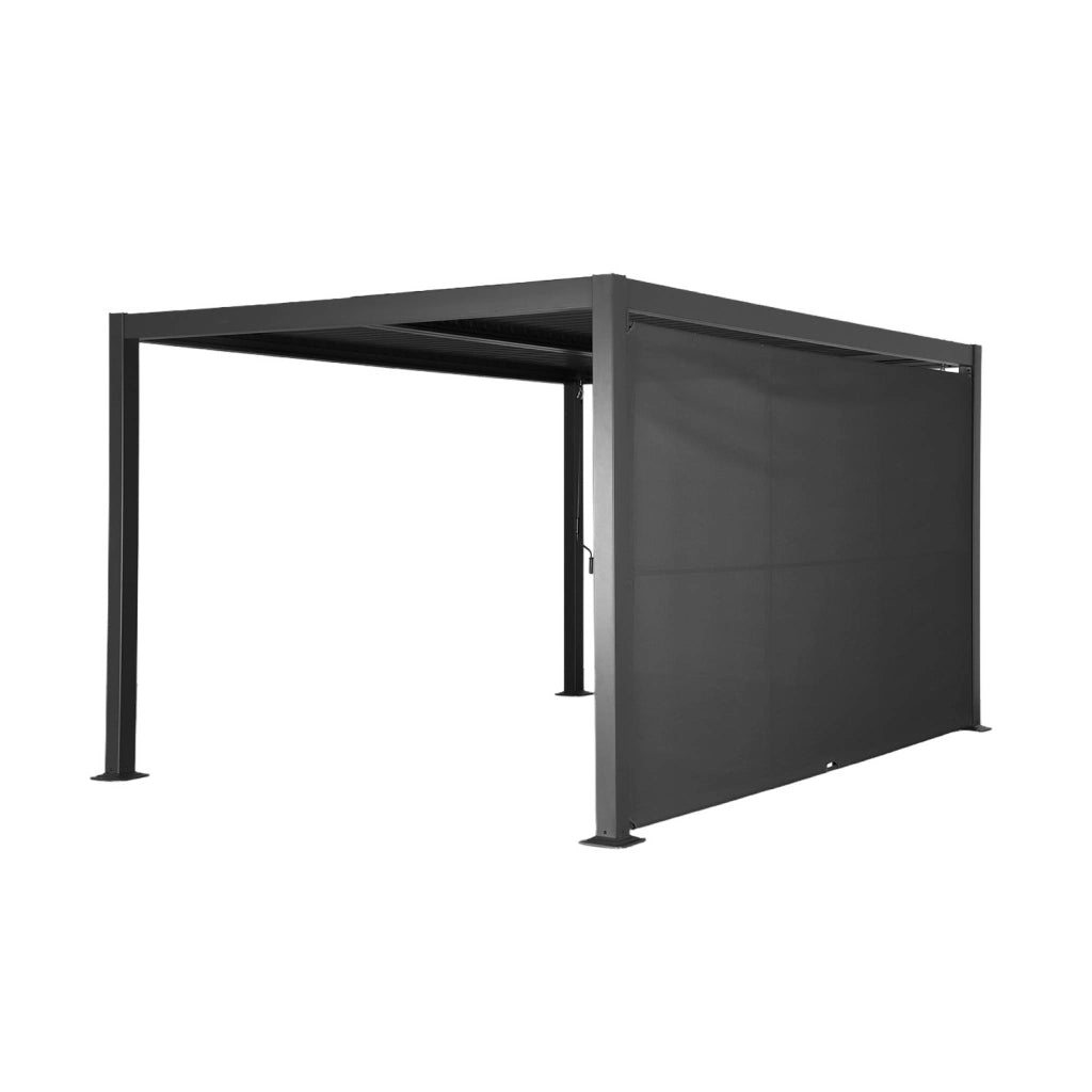 Pergola bioclimatica 3x4m in alluminio e acciaio + tenda 4m, antracite