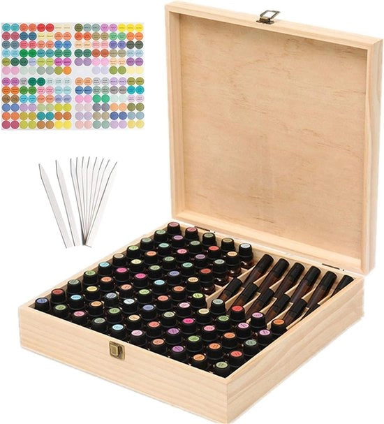 Cassetta di conservazione in legno per oli essenziali - 85 flaconi - 5-20 ml - organizzatore per aromaterapia per uso domestico - contenitore per trucco e smalti per unghie - conservazione sicura per oli