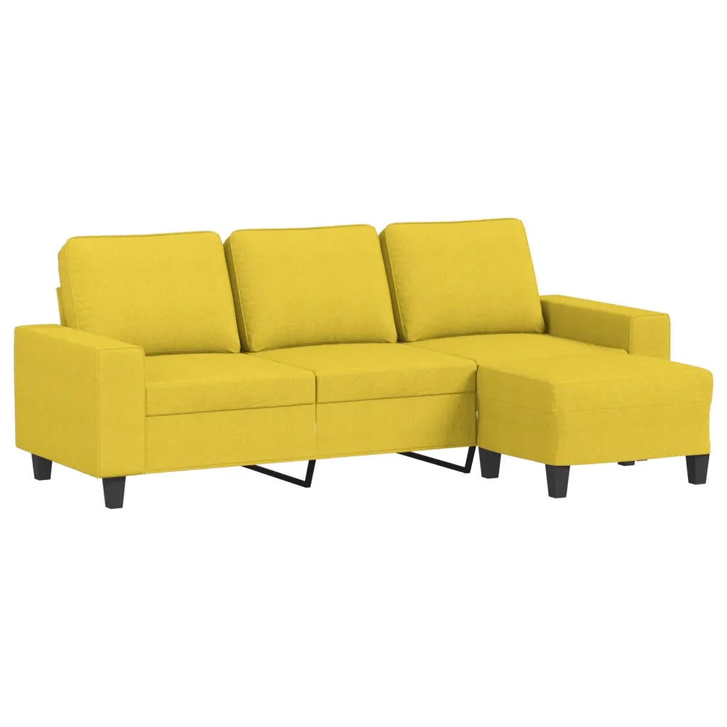 Divano a 3 Posti con Poggiapiedi-Sofa 3 Posti con Poggiapiedi Giallo Chiaro 180cm in Tessuto 222444