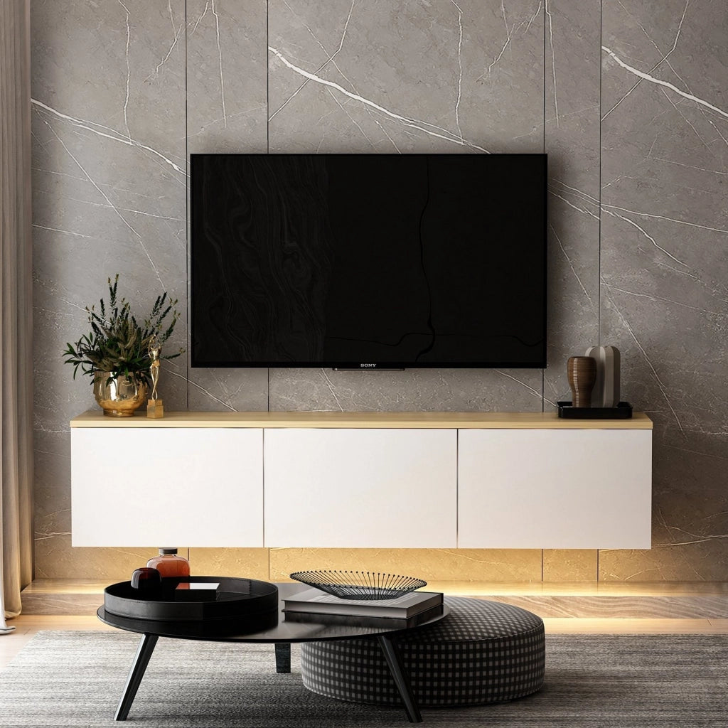 Marazzi, Mobile Porta tv 3 Ante, 160x32x35h cm Bianco