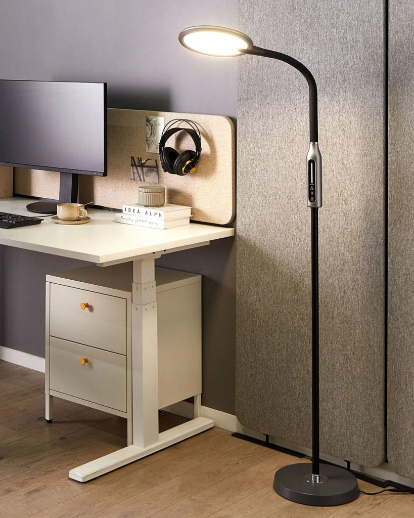 Lampada da terra LED materiale sintetico nero 148 cm altezza regolabile ufficio camera da letto