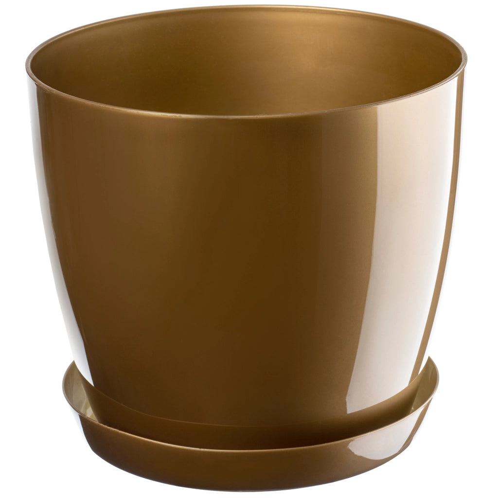 Vaso da fiori KADAX con supporto, rotondo e coperchio, 18 cm, in plastica gialla.