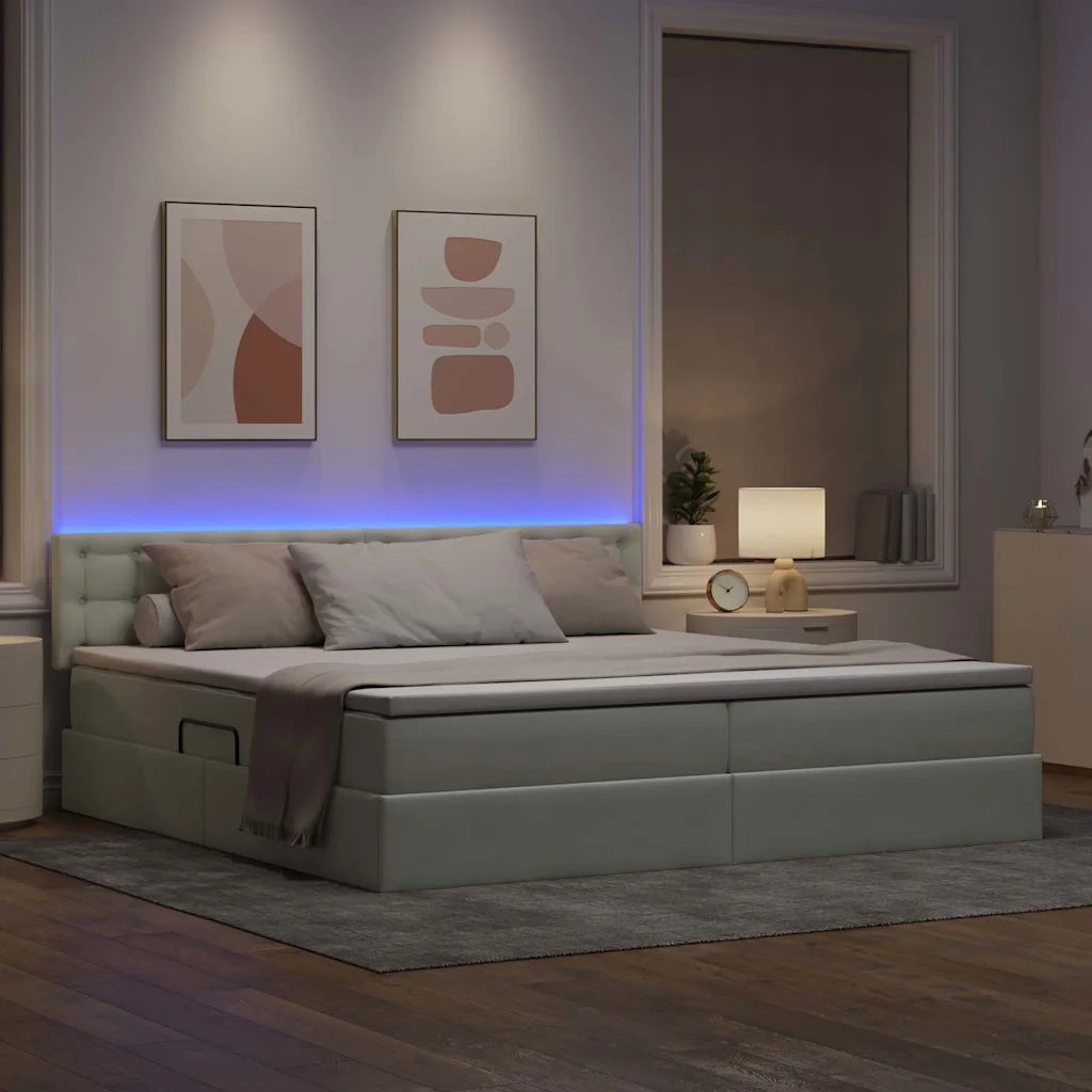 Letto con contenitore e LED Grigio chiaro 200 x 200 cm Velluto 3371535