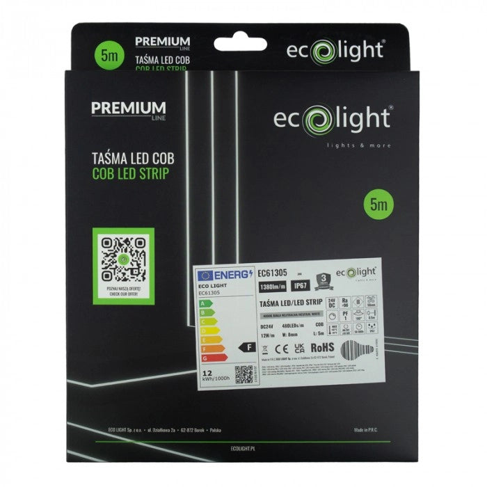 Striscia LED COB 480 24V 12W/m 4000K IP67 5m Ecolight