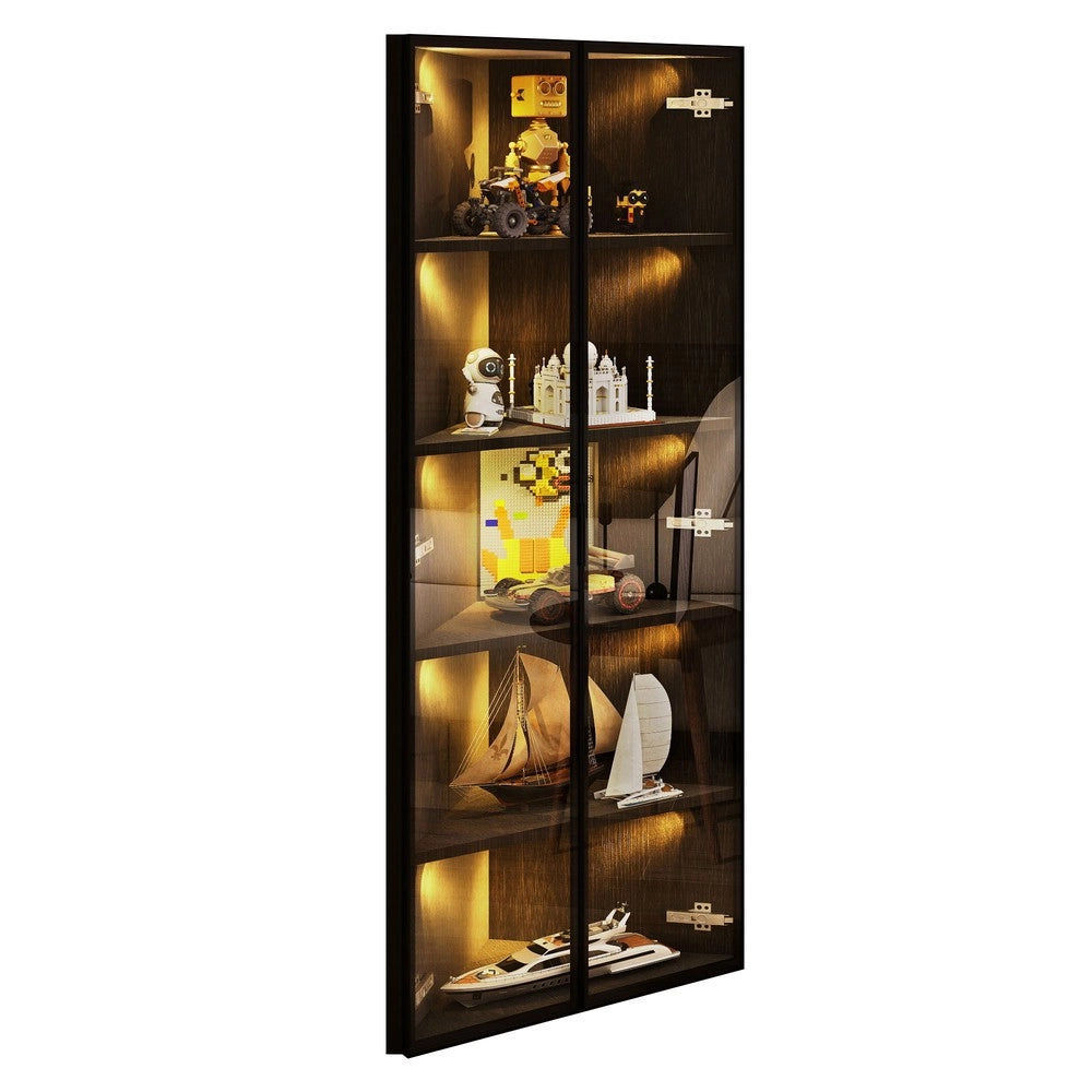 Vetrina con LED ¨C Xylo ¨C Nero, Vetro Temperato, 62x35x160 cm
