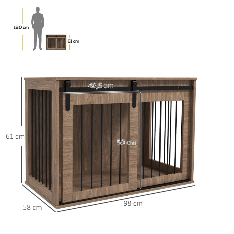 Gabbia per cani con piano d’appoggio, effetto legno noce, struttura in acciaio, 98 x 58 x 61 cm