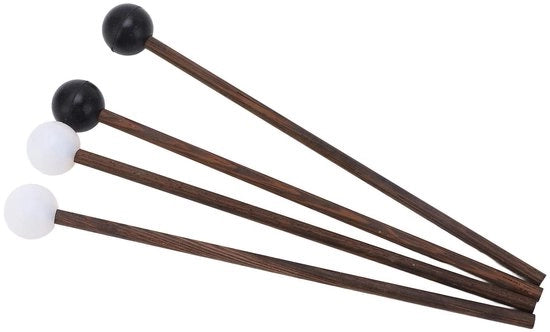 Tongdrumkloppers in Acciaio - 4 Stuks - Manico in Wengé - Testa in Gomma - Peso Leggero - Utilizzo Comodo - Martelli a Batteria