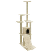 Tiragraffi per gatti torre per arrampicata giocattolo piattaforma per arrampicata con tiragraffi in sisal 155 cm crema 02_0022489