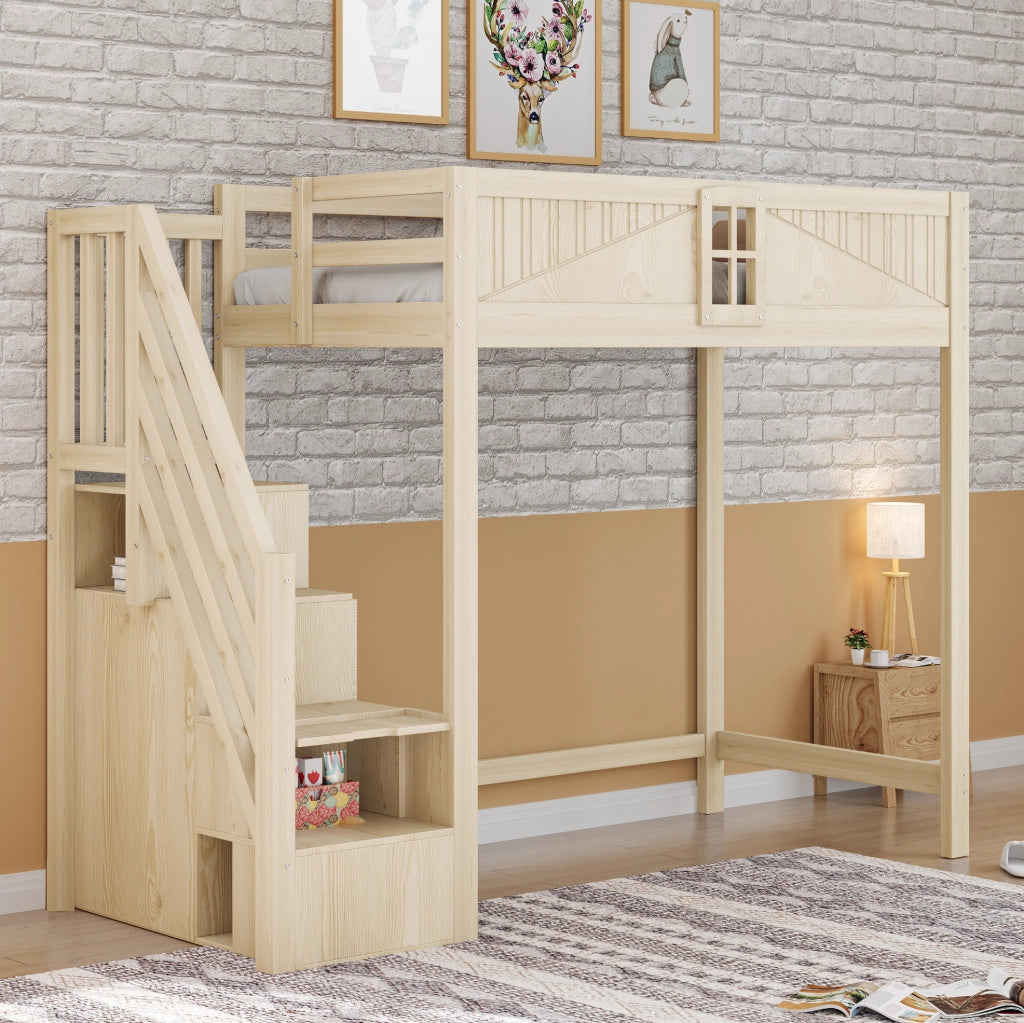 Letto a soppalco in legno 90x200 cm con scala reversibile