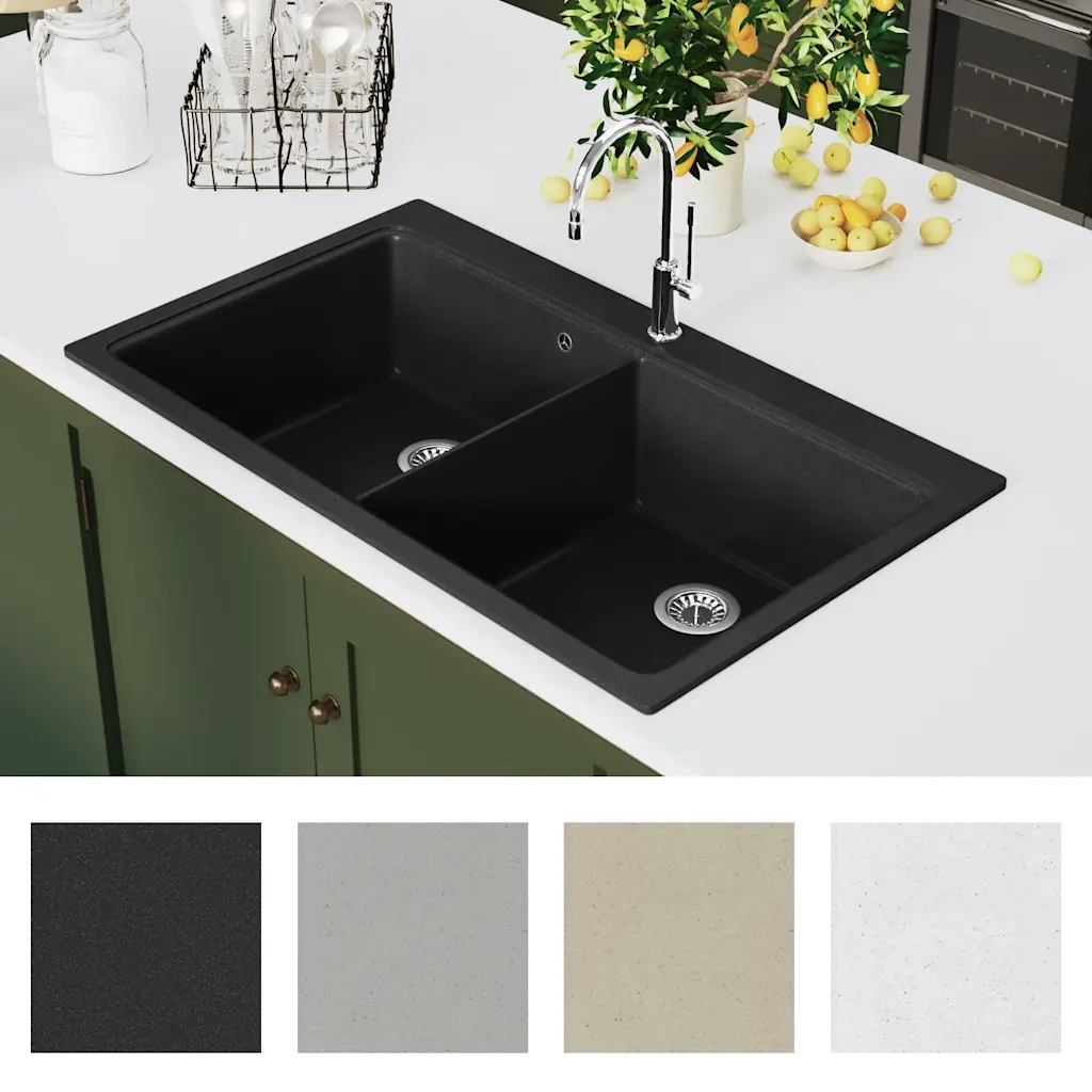 Lavandino Cucina Granito Nero Doppio con Montaggio Sopra CFW5910818