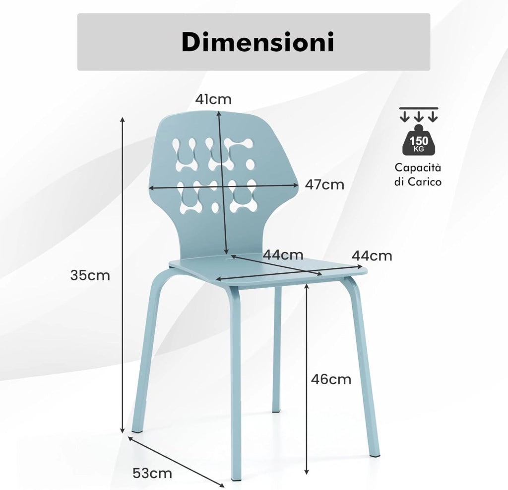COSTWAY Set di 4 Sedie da Pranzo in Metallo, Sedie da Cucina Moderne con Schienale Traforato e Gambe in Metallo, Sedie senza Braccioli per Sala da Pranzo, Soggiorno, Portata 150 kg (Blu)