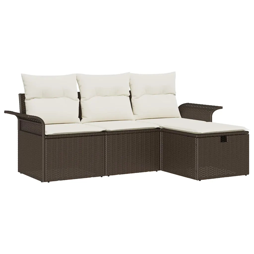 Set Divano da Giardino con cuscino 4 pcs Marrone Poly Rattan