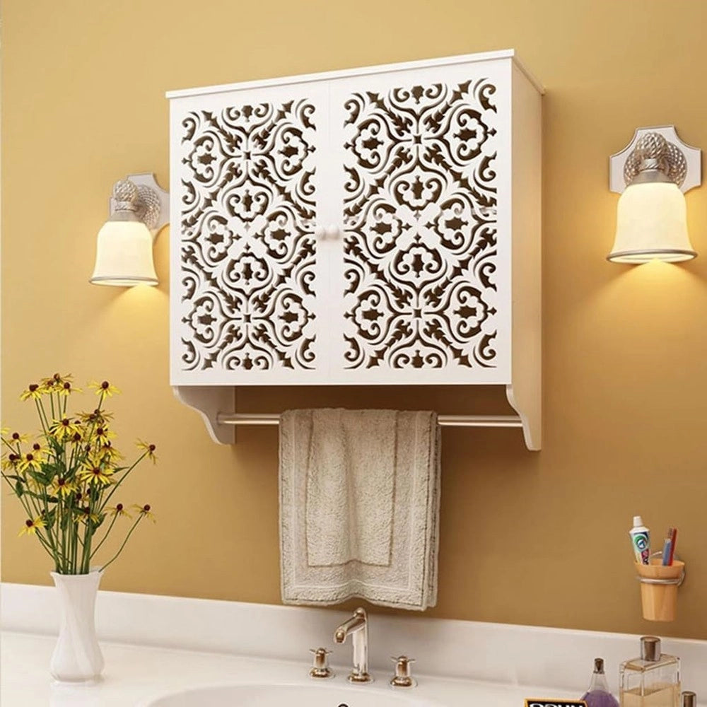 Trade Shop - Mobiletto Da Bagno A Parete Con Portasciugamani Armadietto In Mdf A 2 Livelli -