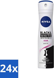 24 x Spray Deodorante Invisibile Nero e Bianco - 48 Ore di Protezione - 150 ml - Spray Deodorante Anti-transpirante - 48 Ore di Protezione - Strisce Bianche - Macchie Gialle