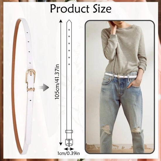 Cinturino in Pelle Sottile per Donne - Cinturino Sottile con Cerniera Metallica per Abiti, Jeans e Pantaloni (Bianco)