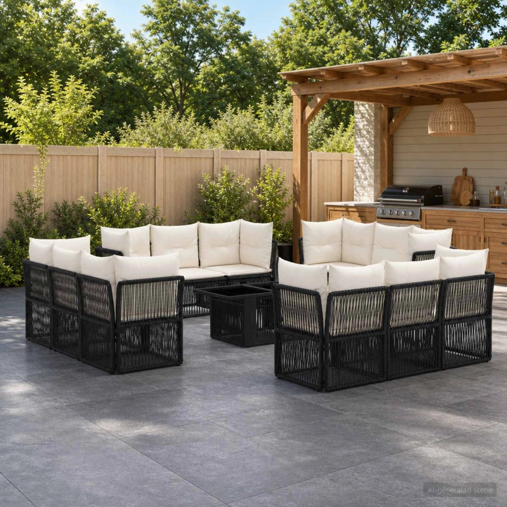 Set Divano da Giardino 13 pz Nero polyrattan 3436432