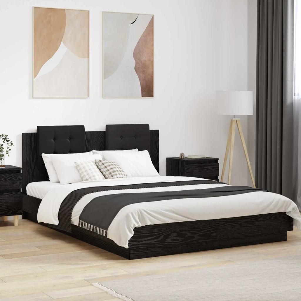Struttura letto con testata-Giroletto Rovere Nero 140 x 200 cm
