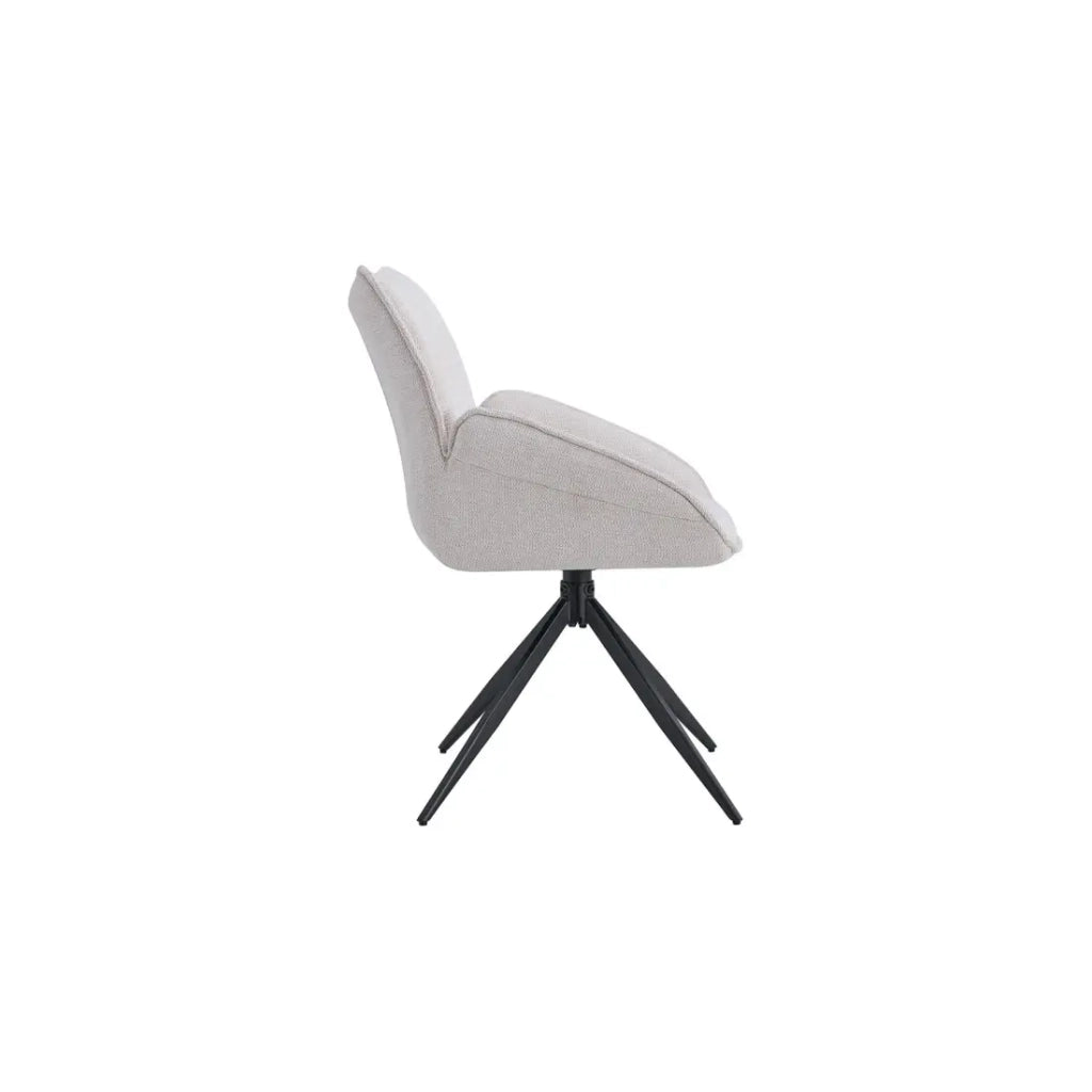 Sedia da pranzo girevole MOOREA - Tessuto beige - Piedi in metallo nero - Altezza 90 cm - Stile design/industriale