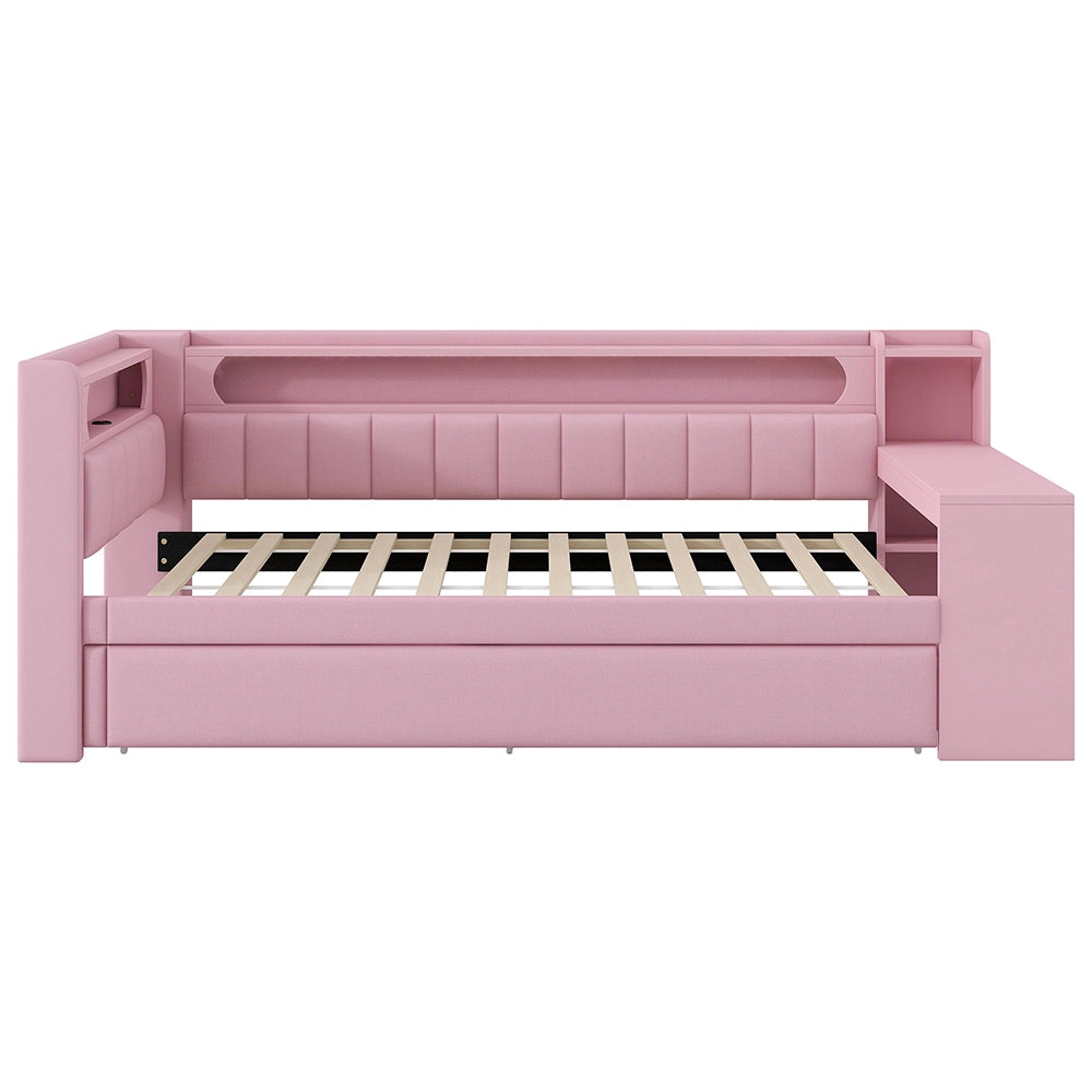 Letto a giorno-Xylo-90x200 cm-USB, LED, letto ribaltabile, scrivania, rosa
