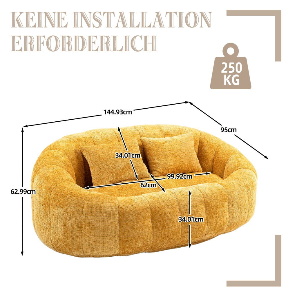 POLTRONA Lounge 150x95x63 cm in Chenille Gialla con Braccioli