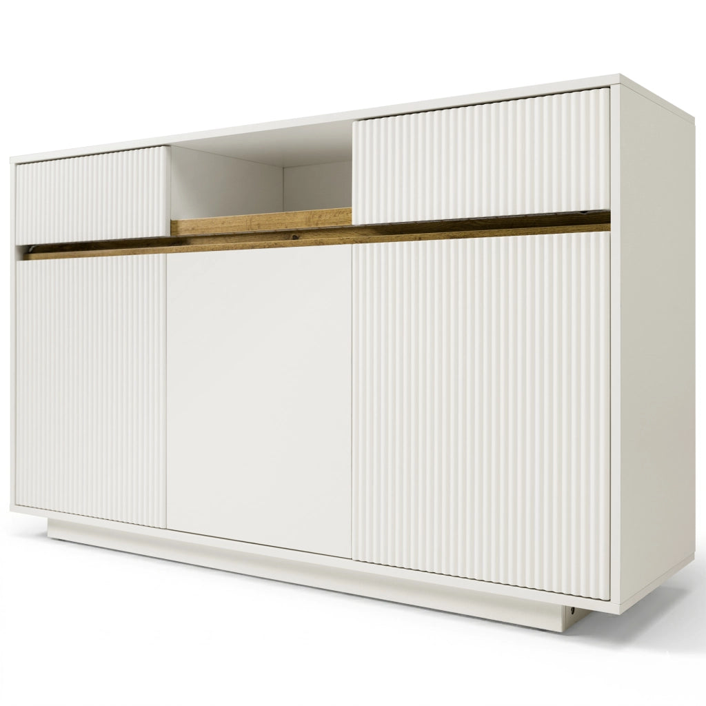 Credenza da sala da pranzo, mobile da ingresso, con luci a LED, 2 cassetti e 3 ante, ripiani regolabili, 140 x 40 x 85 cm, bianco
