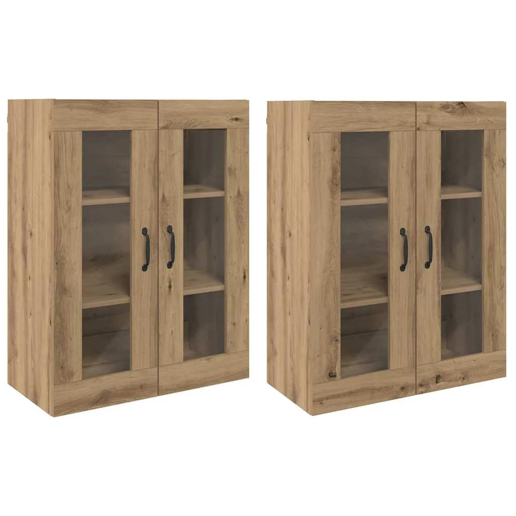 Set di 2 pensili in rovere realizzati a mano 69,5 x 34 x 90 cm elegante spazio di archiviazione design pulito in legno di rovere ingegnerizzato 02_0056053