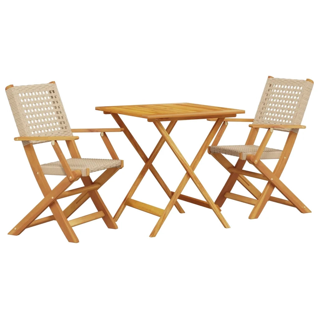 Set da Bistrot 3 pz | Set Salotto da Giardino Beige in Polyrattan e Legno Massello