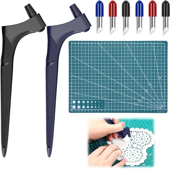 Set di strumenti per taglio artigianale 9 pezzi - coltelli rotanti a 360 gradi con righello in acciaio per stencil DIY, album di scrapbooking