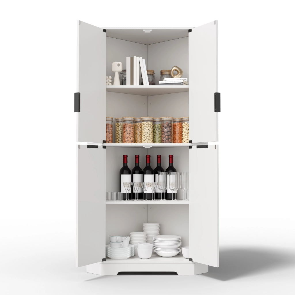 Armadio angolare con ripiani regolabili e ante scanalate; 60 x 60 x 172 cm; MDF bianco