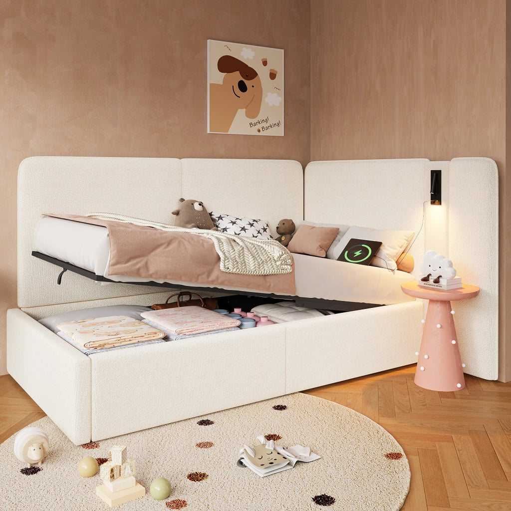 Letto con contenitore idraulico bouclé 90x200 cm