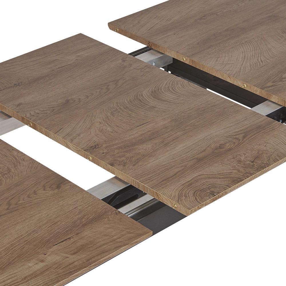 Tavolo da pranzo allungabile con piano in MDF in legno scuro con gambe nere in metallo Tavolo da cucina moderno