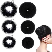 Kit di capigliature elastiche con cuscino di nodo - 6 pezzi - capigliature elastiche - ausilio per capelli - attrezzatura per sport e fitness - nylon - nero - nodo elastico