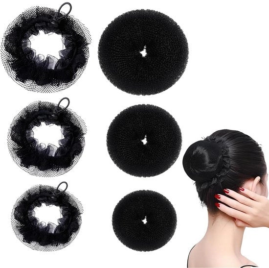 Kit di capigliature elastiche con cuscino di nodo - 6 pezzi - capigliature elastiche - ausilio per capelli - attrezzatura per sport e fitness - nylon - nero - nodo elastico
