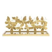 Coppia comodini mensola Butterflies in ferro dorato, MDF e specchio